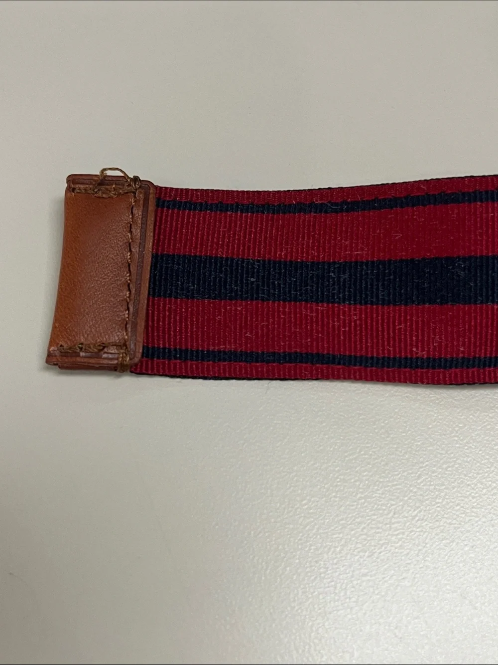 Polo Ralph Lauren Red & Navy Striped Fabric Belt w/ Leather Tab reversible